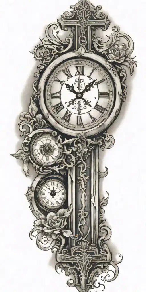 Christian Cross and clock tattoo design idea