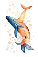 humpback whale with sand dollars and water waves tattoo design idea