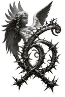Number 6 surrounded by thorns with an angel tattoo design idea
