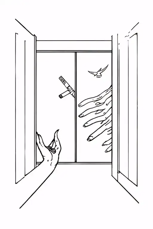 Hera cigarette in the left hand, flying in the right hand, the open window tattoo design idea