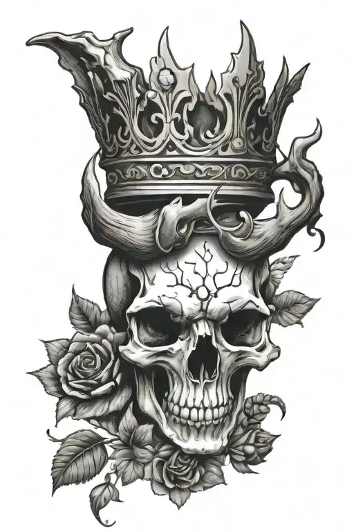 buck skull wearing a crown tattoo design idea
