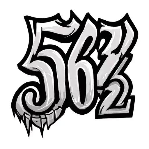 Tattoo design featuring the numbers '562' in bold, playful lettering inspired by the Rugrats 1900 tattoo style. tattoo design idea