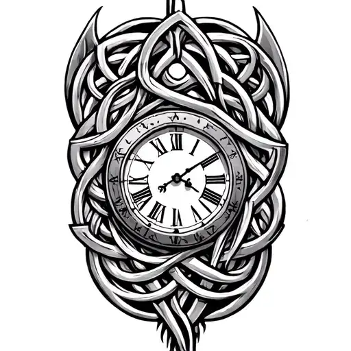 Celtic trinity knot clock face tattoo design idea