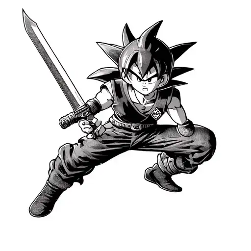 A dragonball z character wearing a football helmet and holding a sword from the Legend of Zelda series tattoo design idea