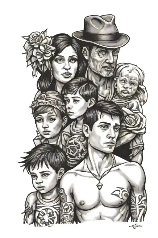 family of 5  tattoo design idea