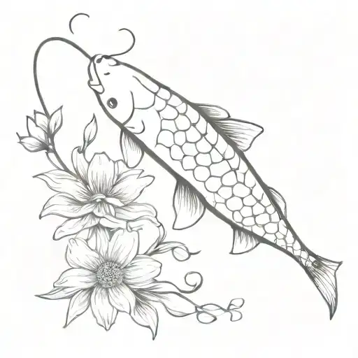the koi fish could flow up the side of the calf, and a daisy chain  tattoo design idea