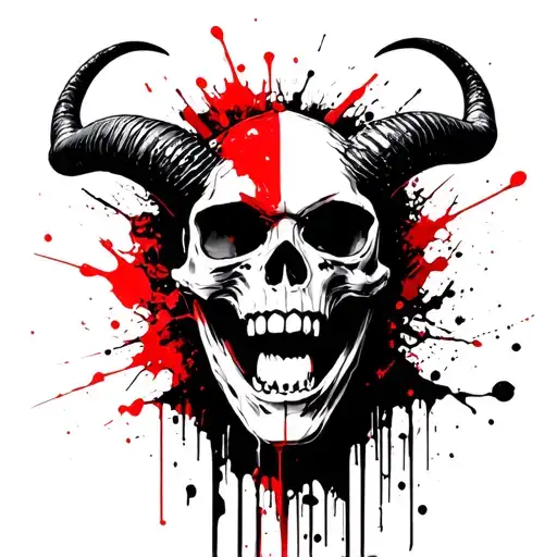 horned skull laughing tattoo design idea