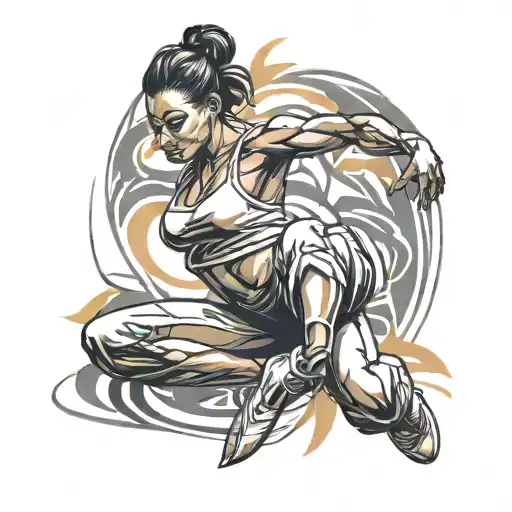 Create a tattoo design featuring a silhouette of a dancer in a hip hop pose like the baby freeze pose with bold lines tattoo design idea