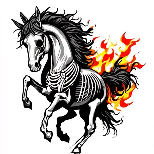 skeleton horse on fire tattoo design idea