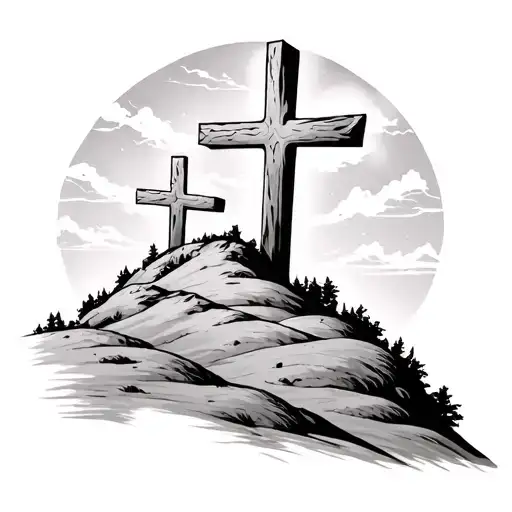 3 cross on hill tattoo design idea