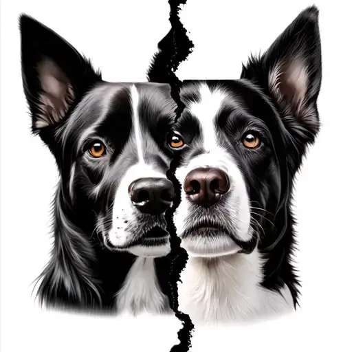 2 dogs face split in the midde of half and half of both faces tattoo design idea