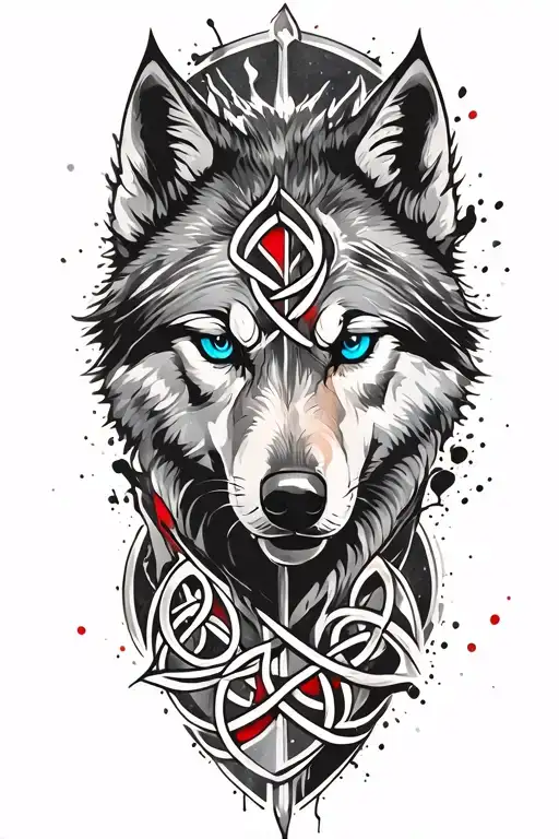 wolf with blue eyes on armor tattoo design featuring Celtic trinity knot  tattoo design idea