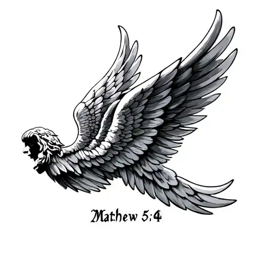 "Matthew 6:34" Angel wings tattoo design idea