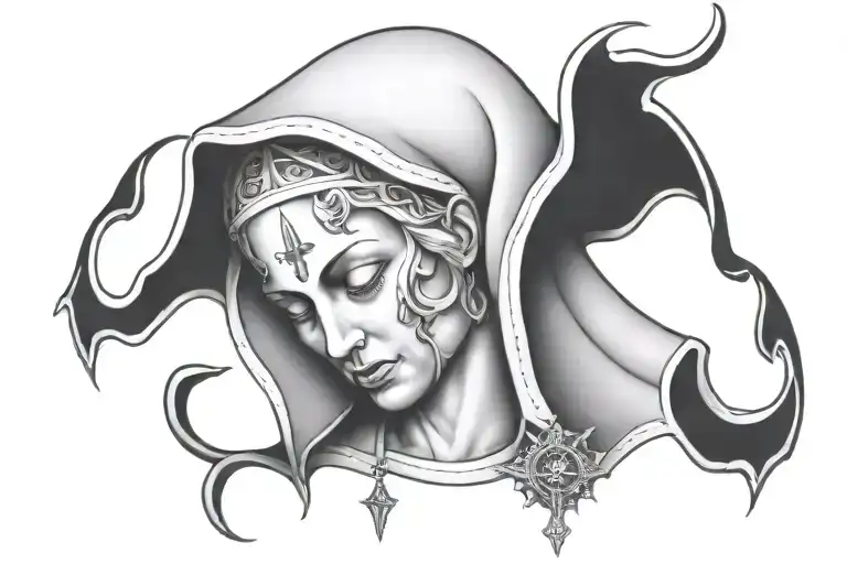 religious full chest piece tattoo design idea