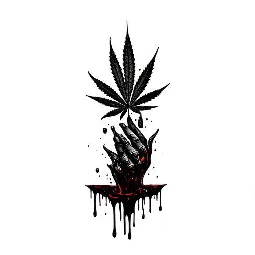 composition,marijuana leaves in the background,dripping blood tattoo design idea