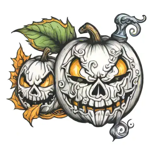 a traditional jack-o'-lantern but in colored pencil tattoo design idea