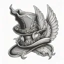 magician hat with rabit ears and wings flying tattoo design idea