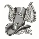 magician hat with rabit ears and wings flying tattoo design idea