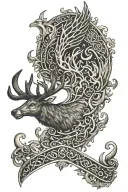 Stag, Phoenix, Viking Rune, ornament,  tattoo design idea