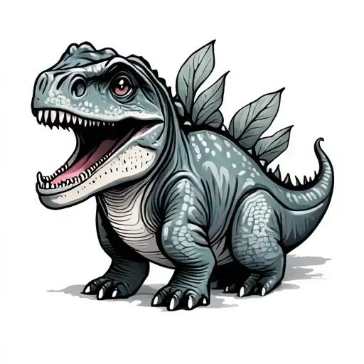 Happy cute Doodle Dinosaur tattoo design idea