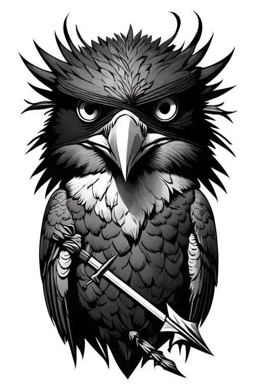 bird with blindfolded eyes stabbed with arrow piercing chest tattoo design idea
