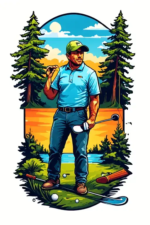 golf camping fishing tattoo design idea