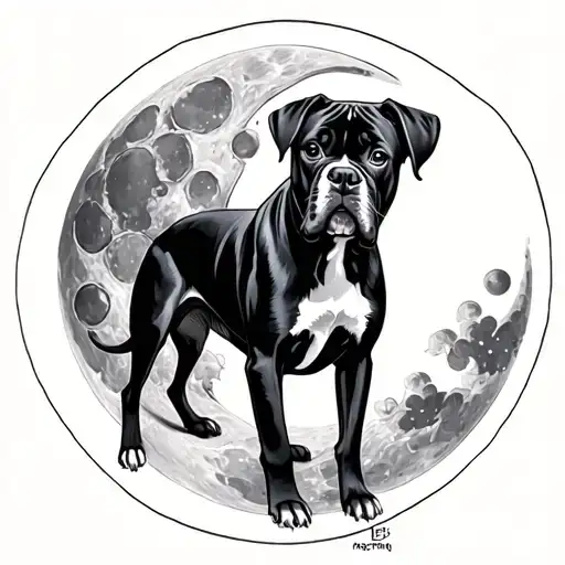 moon with boxer dog breed black grey tattoo tattoo design idea