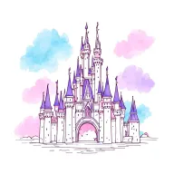 Walt Disney world Cinderella castle with a little color pink purple blue tattoo design idea