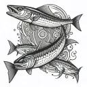 fineline barracuda fish curved tattoo design idea