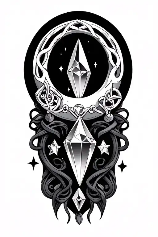 gothic, witch, crystals, torns, horseshoe, celtic, stars, moon  tattoo design idea
