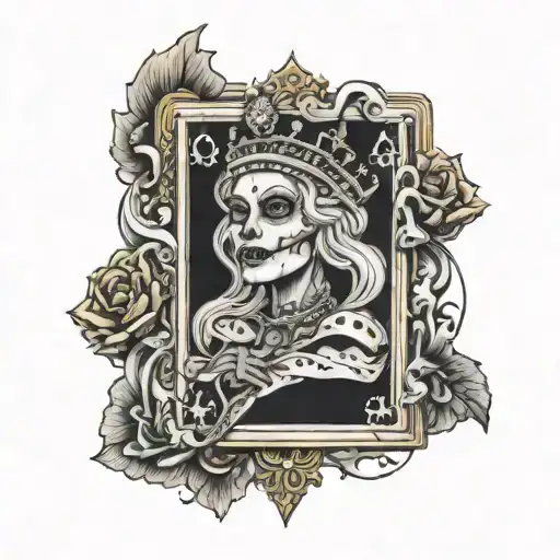 queen of spades with Santa Muerteya to sketch black tattoo design idea