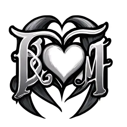 B&M letters with heart symbolizing love heart tattoo design idea