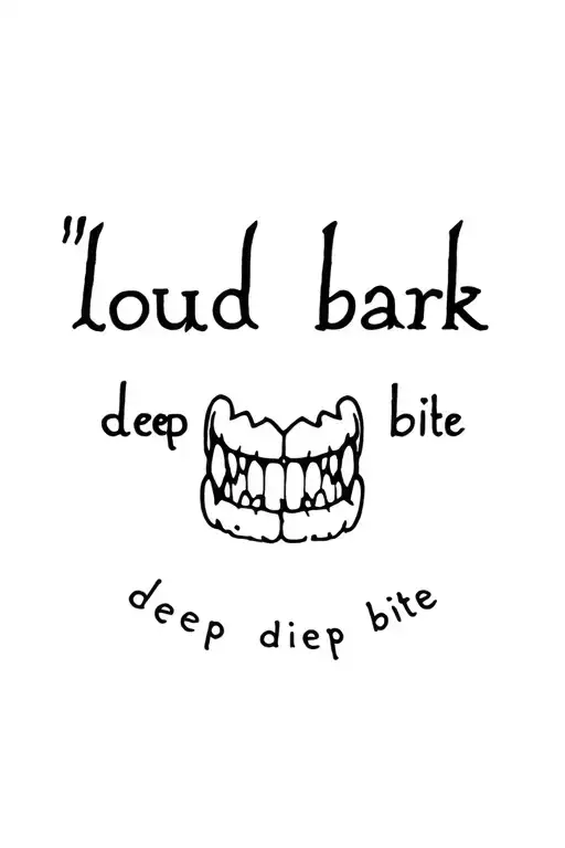 "loud bark deep bite" dog baring teeth tattoo design idea