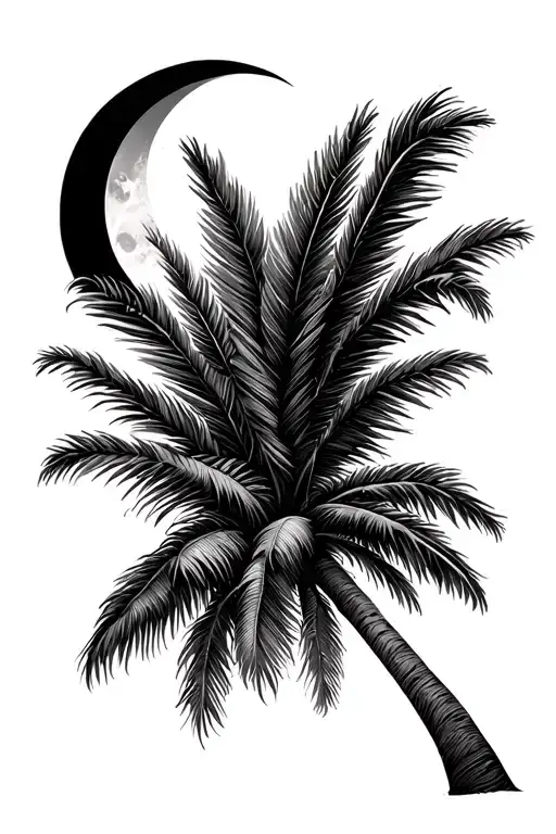 palm tree with crescent moon tattoo design idea