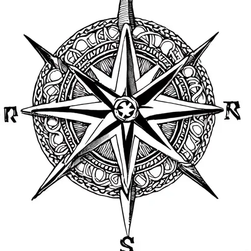 nautical star compass rose with cetic knot pattern tattoo design idea