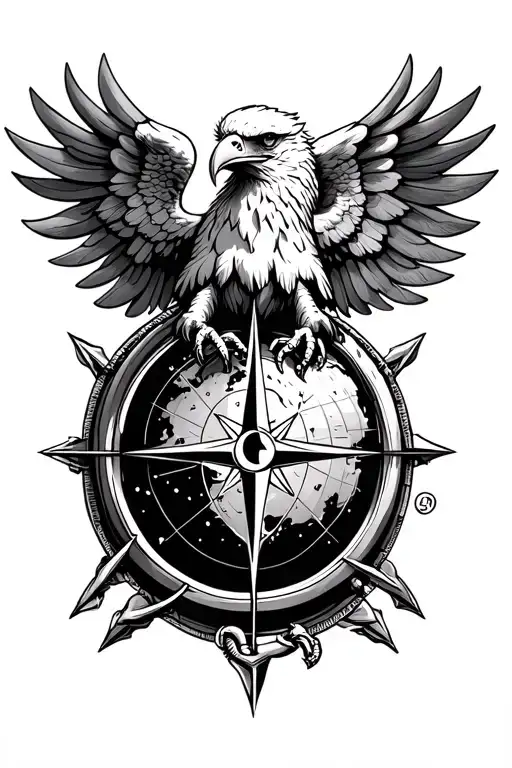 eagle globe and an anchor mixed with compass rose tattoo design idea