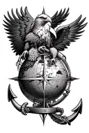 eagle globe and an anchor mixed with compass rose tattoo design idea