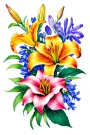 create a sleeve tattoo of a variety of different flowers; spiderlillies, roses, hyacinths, and more. one per species tattoo design idea