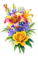 create a sleeve tattoo of a variety of different flowers; spiderlillies, roses, hyacinths, and more. one per species tattoo design idea