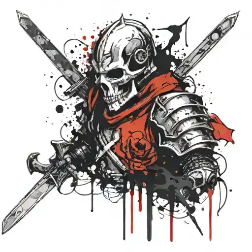 A knight with a sword and a skull tattoo design idea