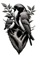  rock elm but with sparrow in the the branch, one baby bird beside the finch tattoo design idea