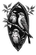  rock elm but with sparrow in the the branch, one baby bird beside the finch tattoo design idea