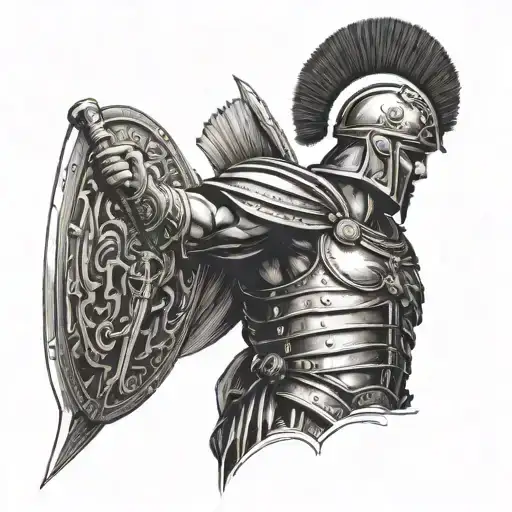 Roman centurion with sword raised up tattoo design idea