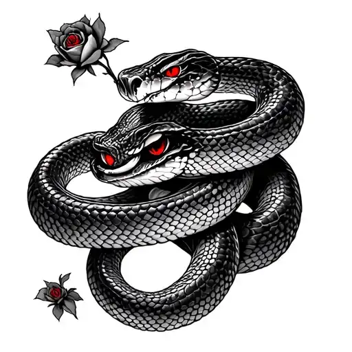 Snake going down and rose and red eyes sleeve tattoo tattoo design idea