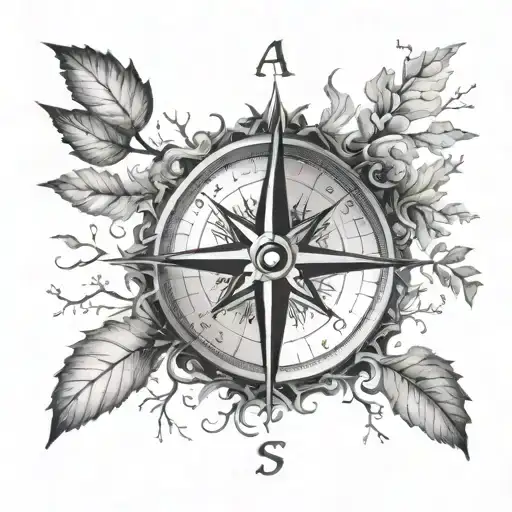 Compass Oak tree tattoo design idea