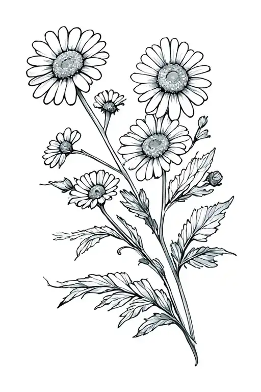 fine line chamomile tattoo design idea