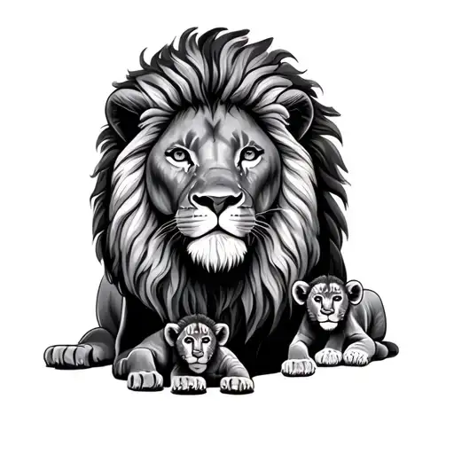 male and female Lion With 2 Cubs Tattoo tattoo design idea