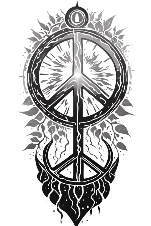 peace and lightining storm and time and nature tattoo design idea