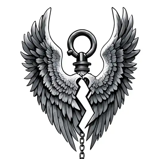 angel wings knowledge alchemy broken shackle tattoo design idea