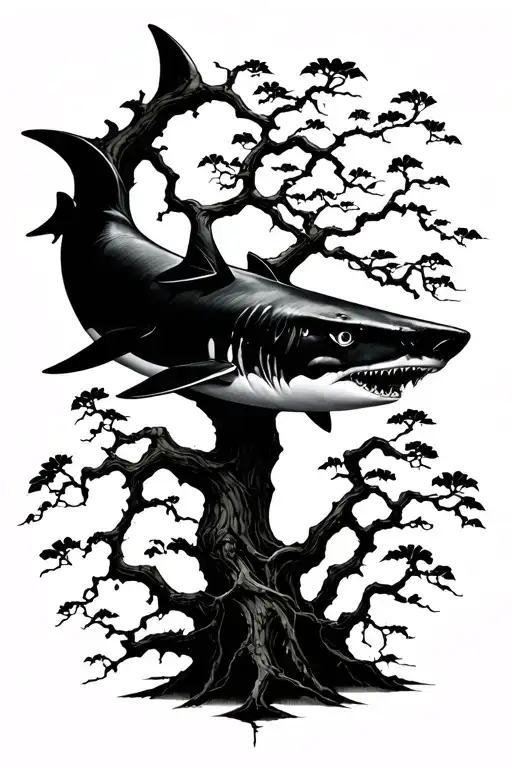 do a poison tree combined or connected to a shark. make the shark be as simple as possible barely any details tattoo design idea